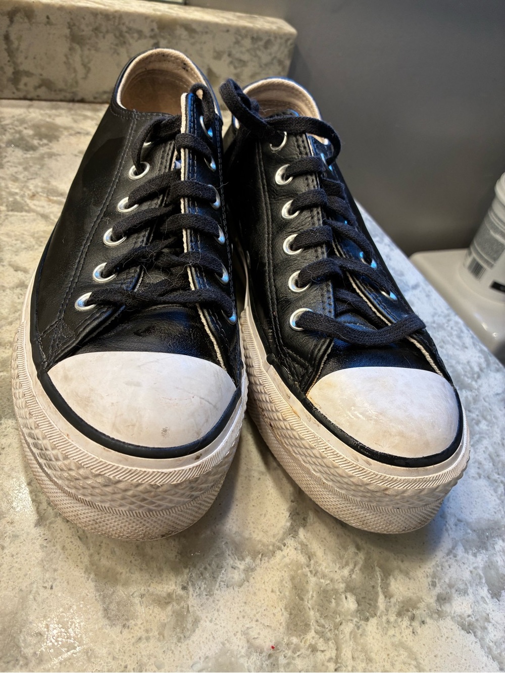 Converse Black Leather Platform Low-Top Sneakers with White Soles